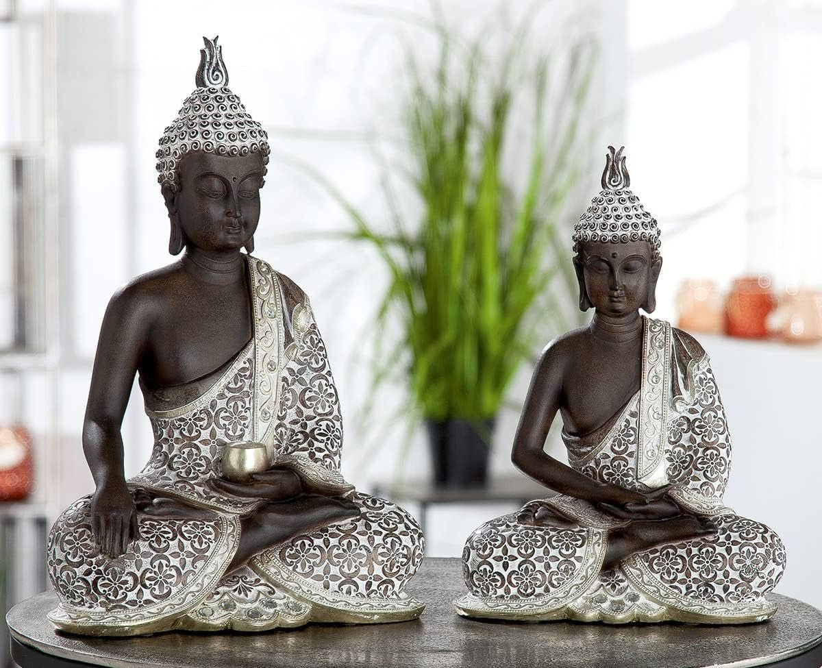 GILDE Rzeźba dekoracyjna Siedzący Budda - Medytacja - brązowy/biały - Wysokość 29 cm Figurki i rzeźby Naty Shop