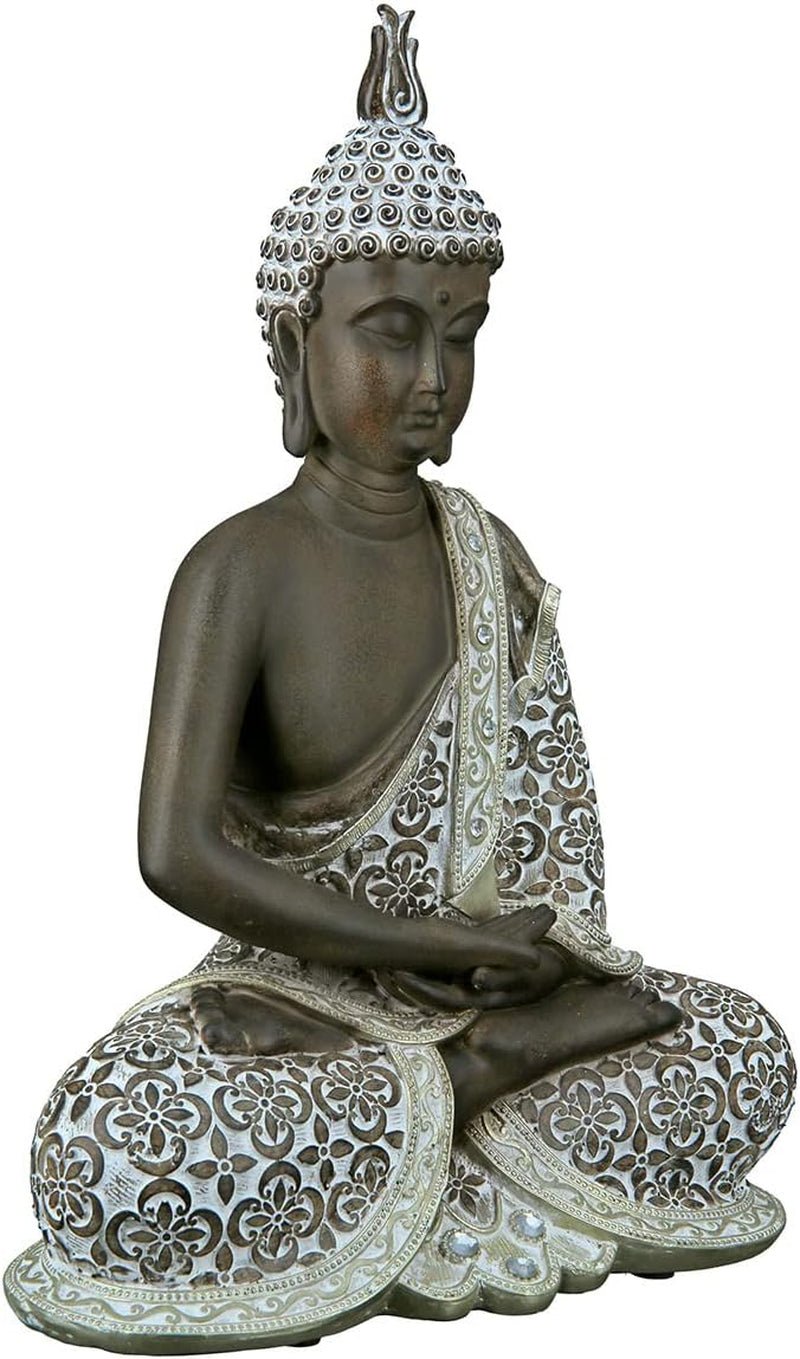 GILDE Rzeźba dekoracyjna Siedzący Budda - Medytacja - brązowy/biały - Wysokość 29 cm Figurki i rzeźby Naty Shop