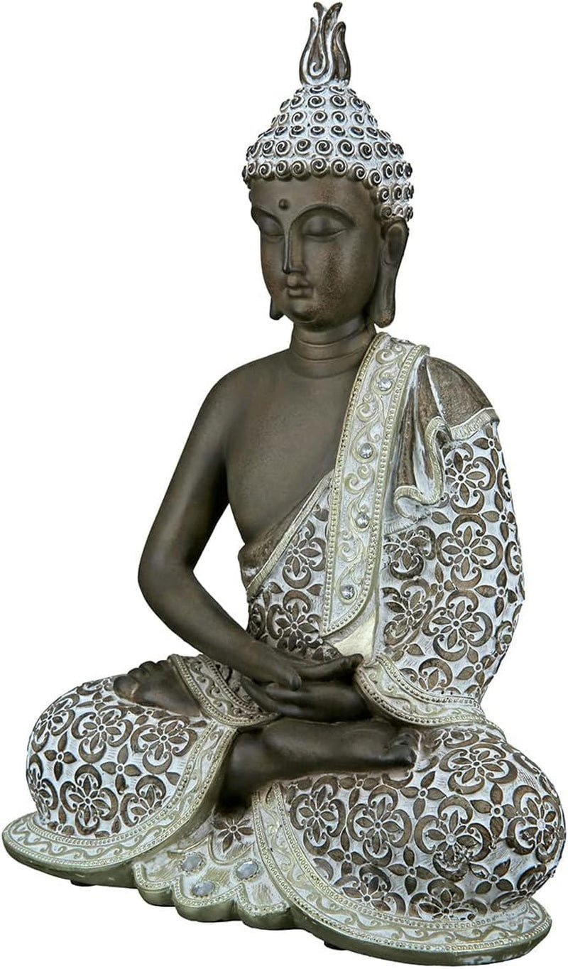 GILDE Rzeźba dekoracyjna Siedzący Budda - Medytacja - brązowy/biały - Wysokość 29 cm Figurki i rzeźby Naty Shop Brown Wysokość 29 cm