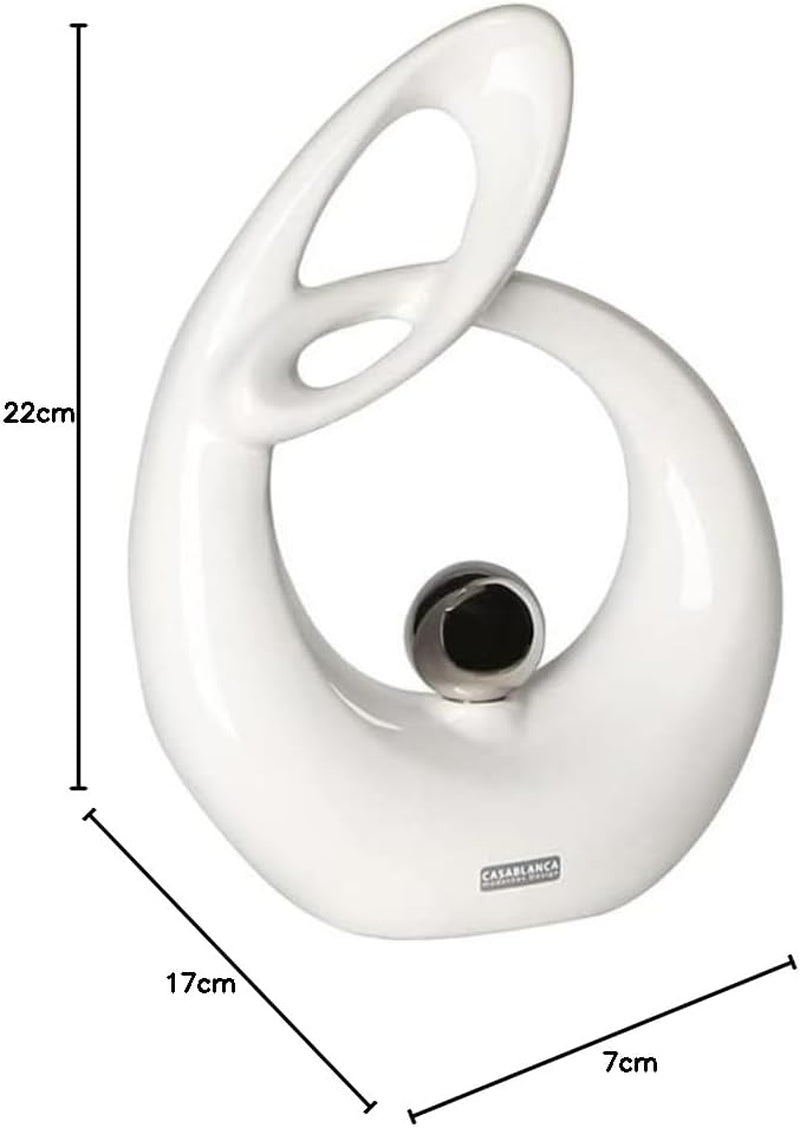 GILDE Dekoracyjna rzeźba ceramiczna Życie - biała szkliwiona biało-srebrna figurka ze srebrną kulą - wysokość 22 cm Figurki i rzeźby Naty Shop