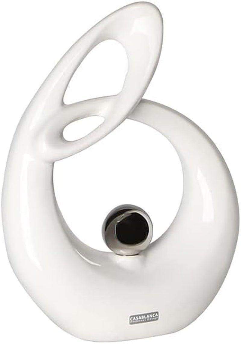 GILDE Dekoracyjna rzeźba ceramiczna Życie - biała szkliwiona biało-srebrna figurka ze srebrną kulą - wysokość 22 cm Figurki i rzeźby Naty Shop