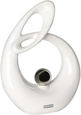 GILDE Dekoracyjna rzeźba ceramiczna Życie - biała szkliwiona biało-srebrna figurka ze srebrną kulą - wysokość 22 cm Figurki i rzeźby Naty Shop
