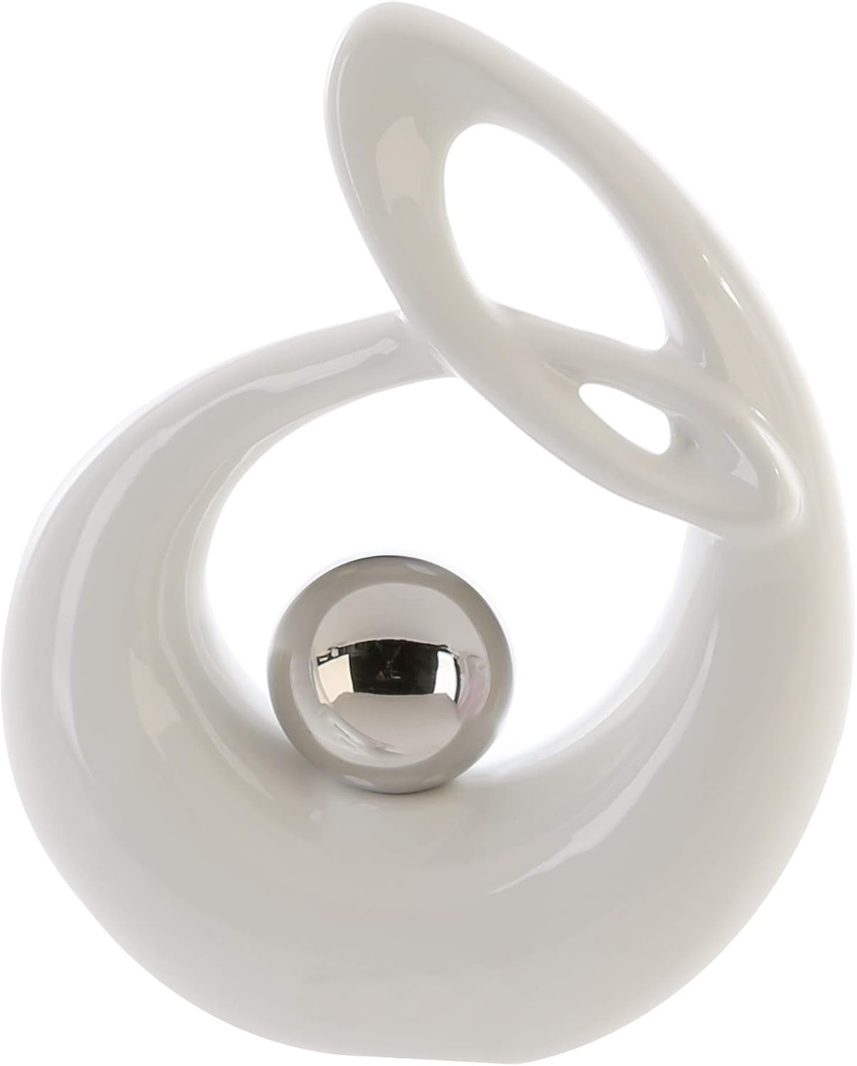 GILDE Dekoracyjna rzeźba ceramiczna Życie - biała szkliwiona biało-srebrna figurka ze srebrną kulą - wysokość 22 cm Figurki i rzeźby Sklep Naty Tytuł domyślny