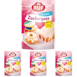 Polewa RUF gotowa do użycia, do użycia od razu, bez mieszania, polewa do ciastek i ciast, jako baza do posypania cukrem lub do barwienia i aromatyzowania, 1 x 150g (opakowanie 4 szt.) Naty Shop Pasta cukrowa 150 g (opakowanie 4 szt.) Biała
