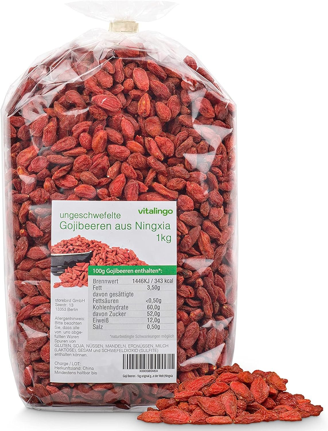 Jagody Goji - 1 kg suszonych i niesiarkowanych jagód goji z jednego z najlepiej rosnących regionów świata, Ningxia China Produkty suszone Naty Shop Domyślny tytuł