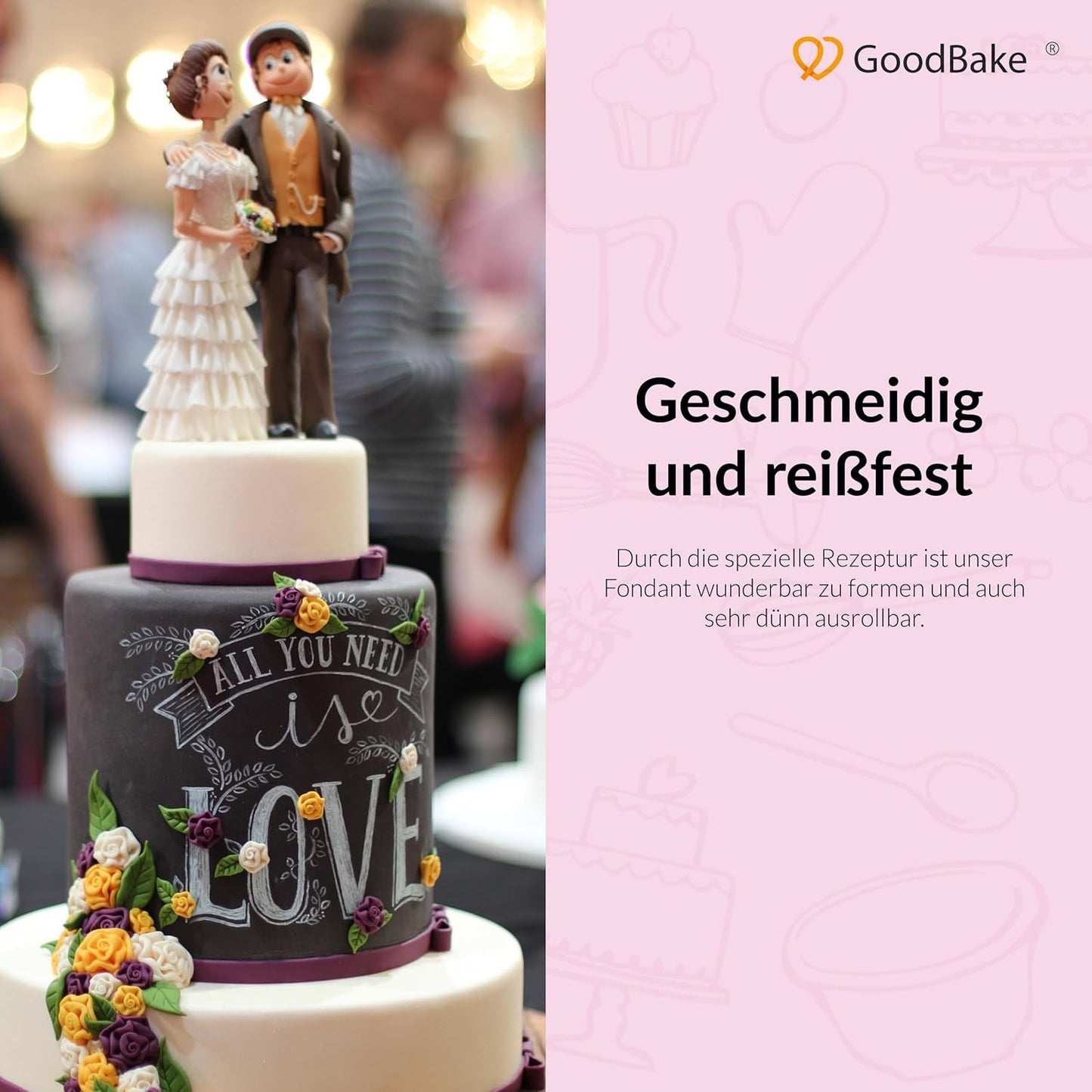 GoodBake fondant czarny 500g, fondant w rolce do panierowania, formowania, ozdabiania ciast, figurek, kwiatów cukrowych i nie tylko, bez oleju palmowego, wegański, bezglutenowy Pasta cukrowa Naty Shop