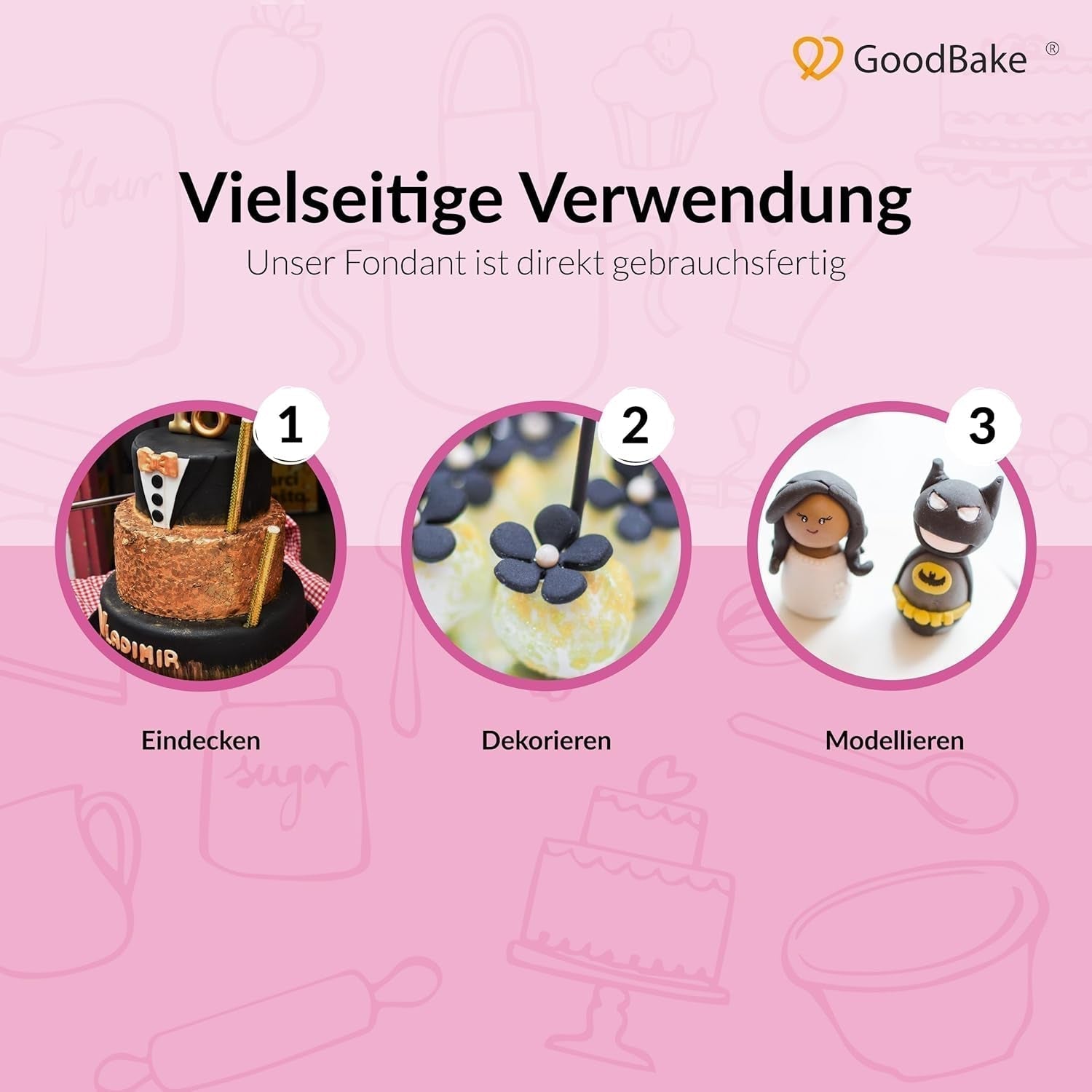 GoodBake fondant czarny 500g, fondant w rolce do panierowania, formowania, ozdabiania ciast, figurek, kwiatów cukrowych i nie tylko, bez oleju palmowego, wegański, bezglutenowy Pasta cukrowa Naty Shop