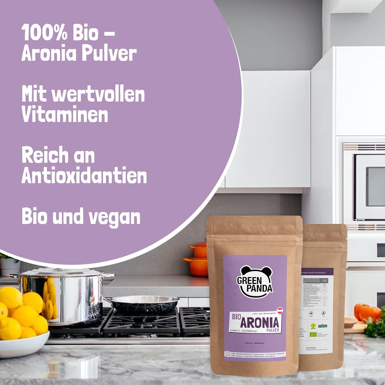 GREEN PANDA® organiczny proszek z aronii z Austrii | drobno zmielona suszona aronia | ekologiczna aronia bez dodatków | regionalna alternatywa dla proszku acai i jagód goji | 500g Naty Shop produkty suszone