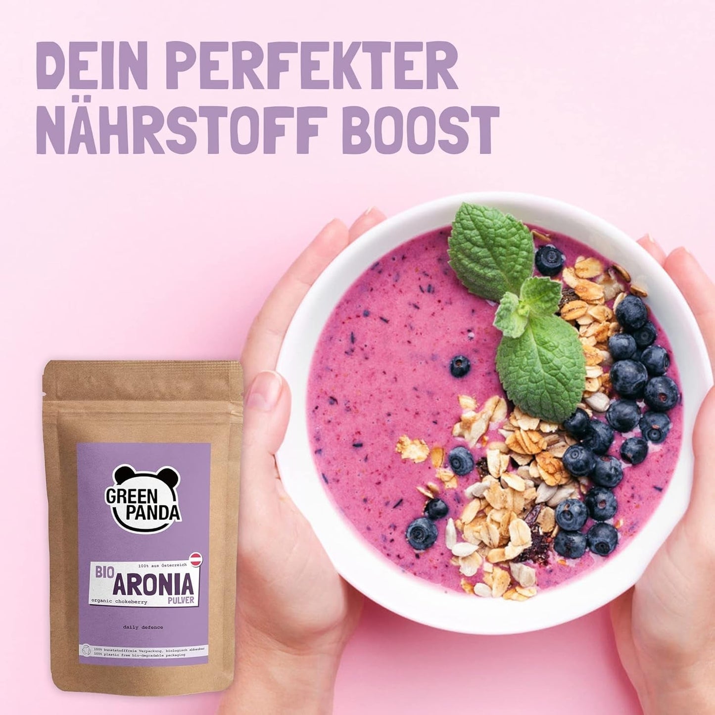 GREEN PANDA® organiczny proszek z aronii z Austrii | drobno zmielona suszona aronia | ekologiczna aronia bez dodatków | regionalna alternatywa dla proszku acai i jagód goji | 500g Naty Shop produkty suszone
