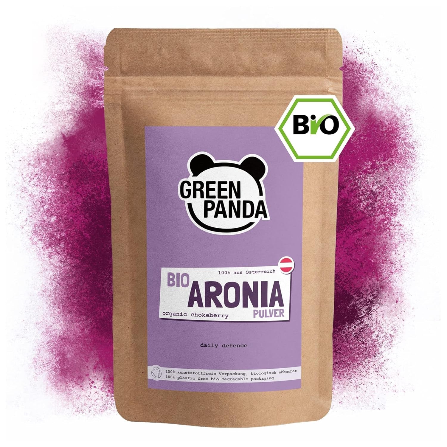 GREEN PANDA® organiczny proszek z aronii z Austrii | drobno zmielona suszona aronia | ekologiczna aronia bez dodatków | regionalna alternatywa dla proszku acai i jagód goji | 500g Naty Shop produkty suszone Domyślny tytuł