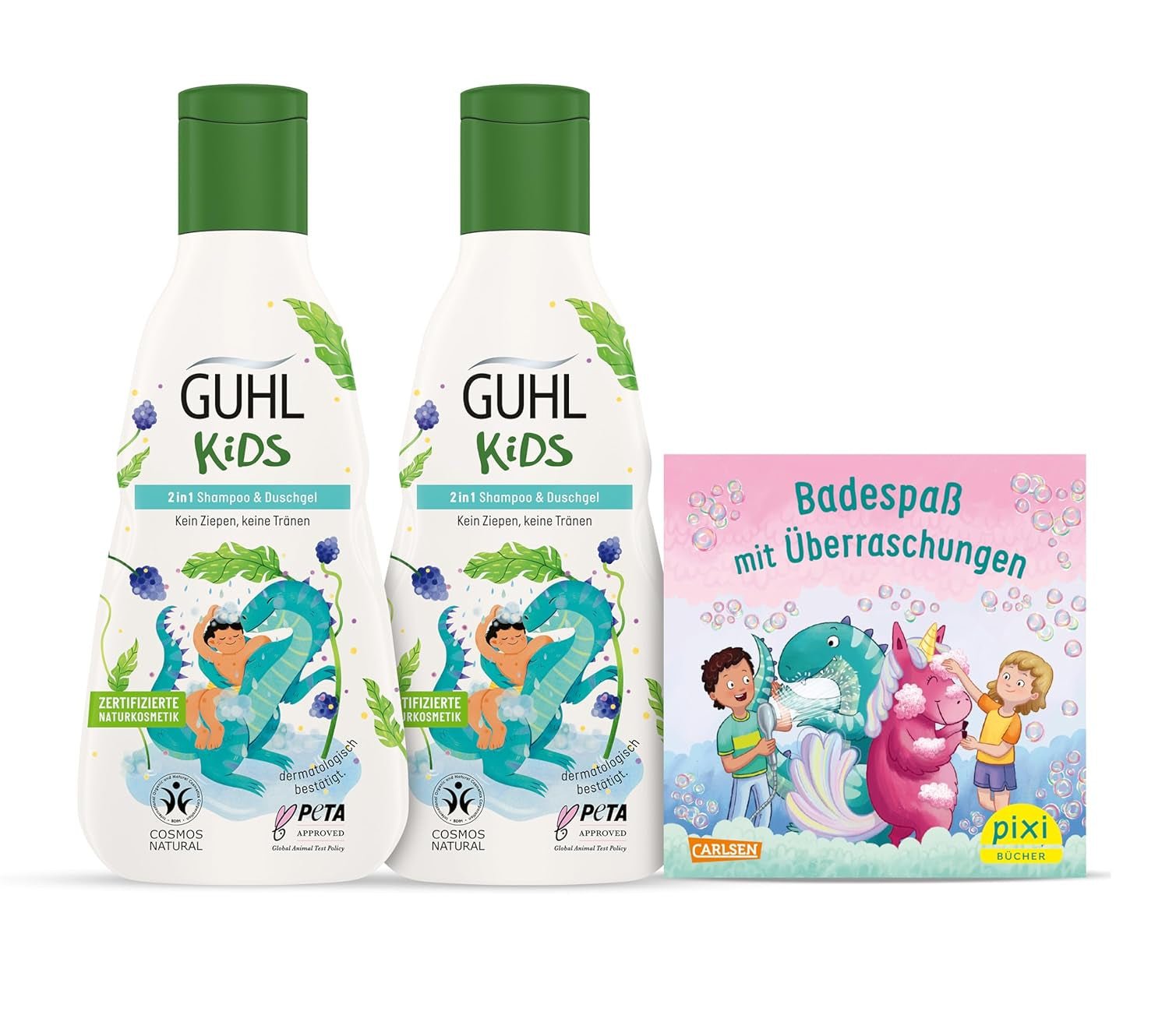 Zestaw korzyści Guhl Kids Dino - 2x szampon i żel pod prysznic Guhl Kids 2 w 1, 250 ml + 1x książka Pixi - Specjalnie opracowany dla dzieci - Bez ciągnięcia - Certyfikat Cosmos Natural Children - Kąpiel i pielęgnacja skóry Naty Shop Domyślny tytuł