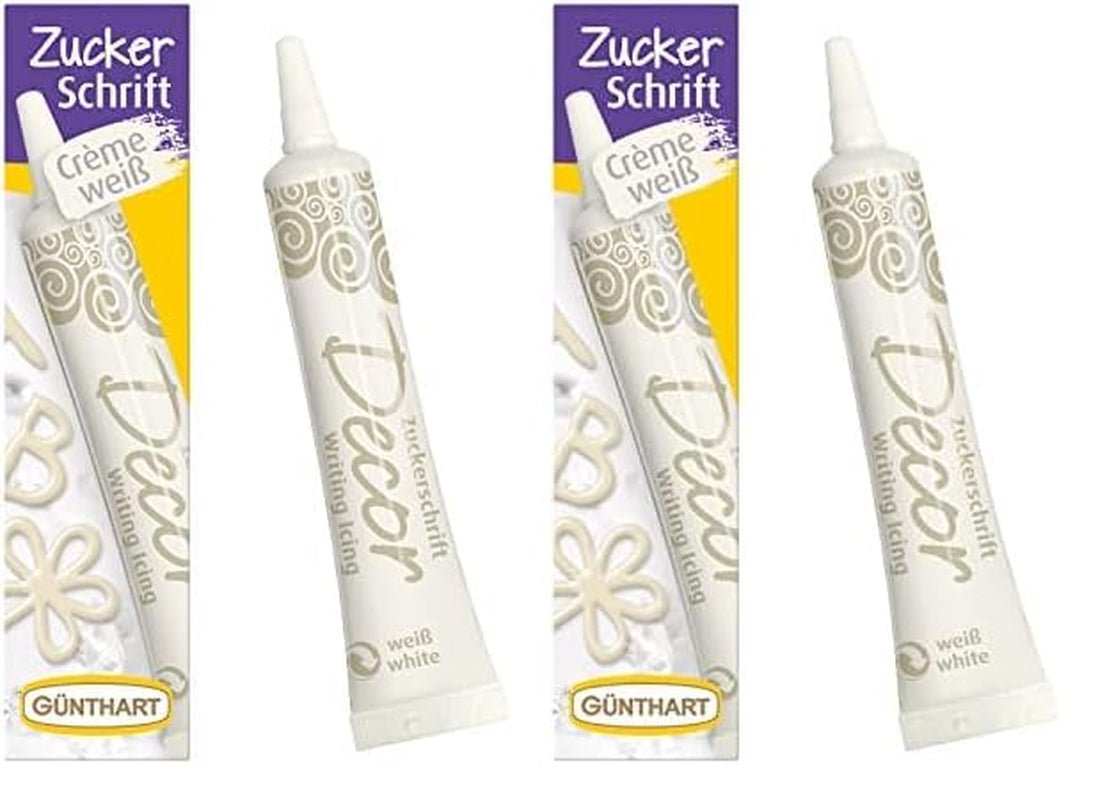 Günthart BackDecor 25g BIAŁE litery cukru do dowolnego deseru w kolorze białego cukru dla pięknych liter i wzorów, 1 opakowanie (25g) Naty Shop Średnia pasta cukrowa (2 opakowania) Białe litery cukru