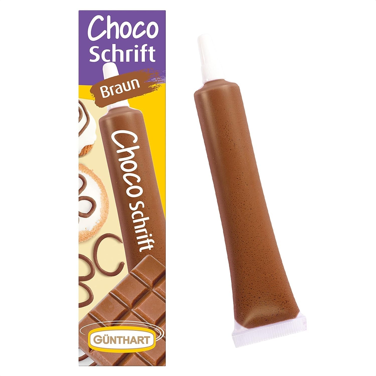 Günthart BackDecor 25 gr BIAŁE litery cukrowe do dowolnego deseru w białym kolorze z cukru dla pięknych liter i wzorów, 1 opakowanie (25 gr) Pasta cukrowa Naty Shop Małe brązowe litery czekoladowe