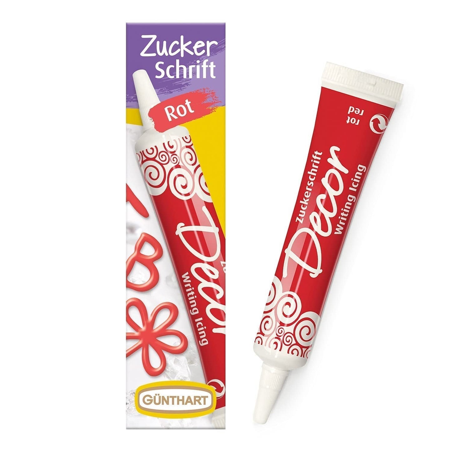 Günthart BackDecor 25g BIAŁE litery cukru do dowolnego deseru w kolorze białego cukru dla pięknych liter i wzorów, 1 opakowanie (25g) Naty Shop pasta cukrowa 25 G (1 opakowanie) Czcionka cukru czerwonego