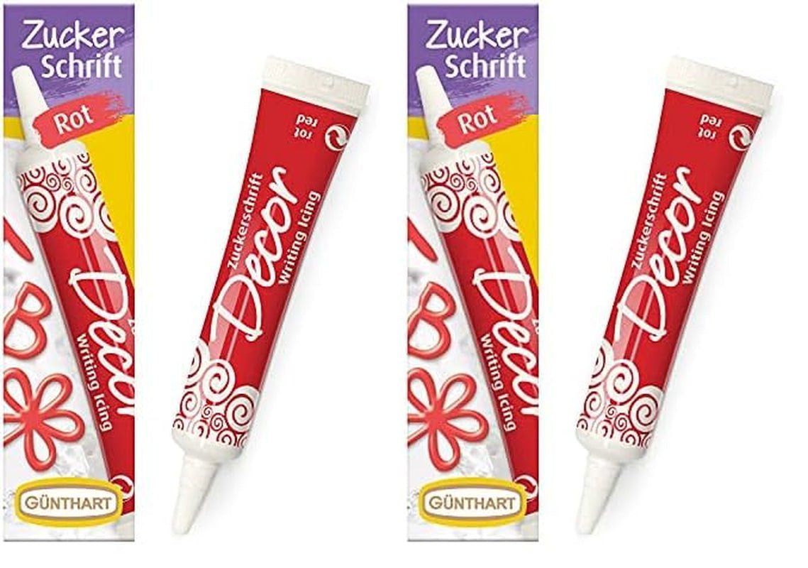 Günthart BackDecor 25g litery cukru WHITE do dowolnego deseru w kolorze białym z cukru dla pięknych liter i wzorów, 1 opakowanie (25g) Naty Shop pasta cukrowa 25G (opakowanie 2 szt.) Czcionka czerwona cukrowa