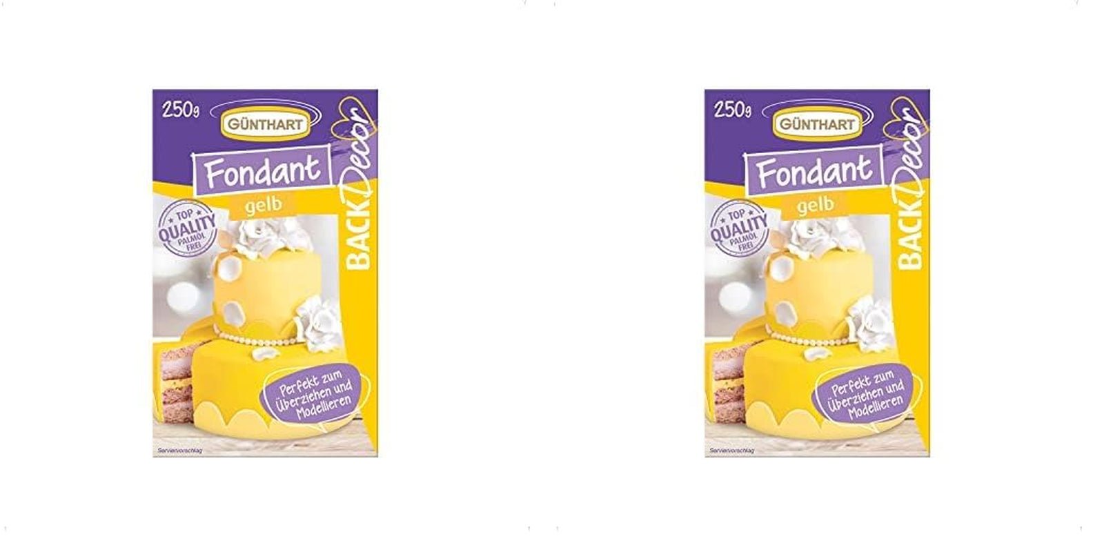 Günthart BackDecor 250 Fondant Green 100% wegański olej palmowy Odporny na rozdarcie Do pokrywania ciast i wypieków Nadaje się do modelowania 1 opakowanie (1 x 250 g) Naty Shop Pasta cukrowa 250 g (2 sztuki w opakowaniu) Żółty