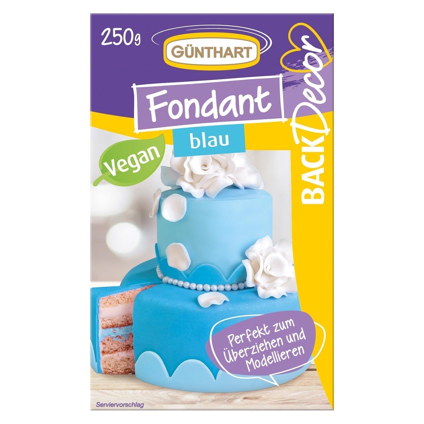 Günthart BackDecor 250 fondant green, 100% wegański, bez oleju palmowego, odporny na rozdarcie do pokrywania ciast i wypieków, nadaje się do modelowania, 1 opakowanie (1 x 250 g) Naty Shop pasta cukrowa 250 G (1 opakowanie) niebieska