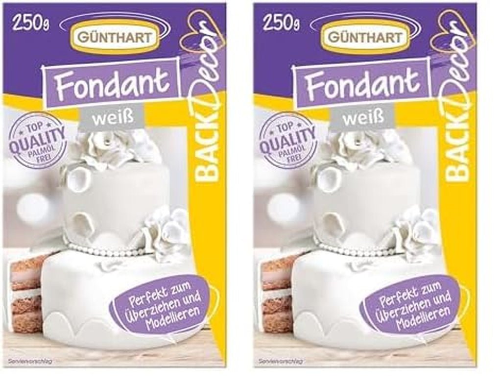 Günthart BackDecor 250g Biała Fondant, 100% wegańska, bez oleju palmowego, odporna na rozdarcie do przykrywania ciast i wypieków, odpowiednia do modelowania, opakowanie 2 szt. (1 x 250 g) pasta cukrowa Naty Shop Default Title