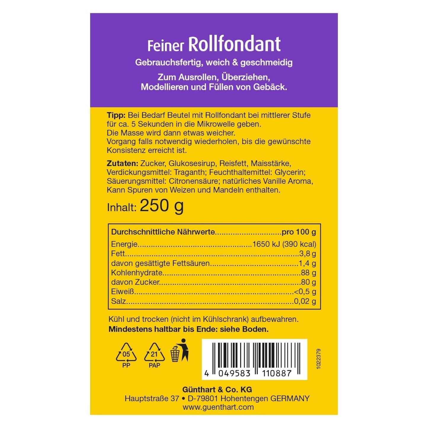 Günthart BackDecor 250g Biała Fondant, 100% wegańska, bez oleju palmowego, odporna na rozdarcie do pokrywania ciast i ciastek, odpowiednia do modelowania, opakowanie 2 szt. (1 x 250 g) Naty Shop Sugarpaste