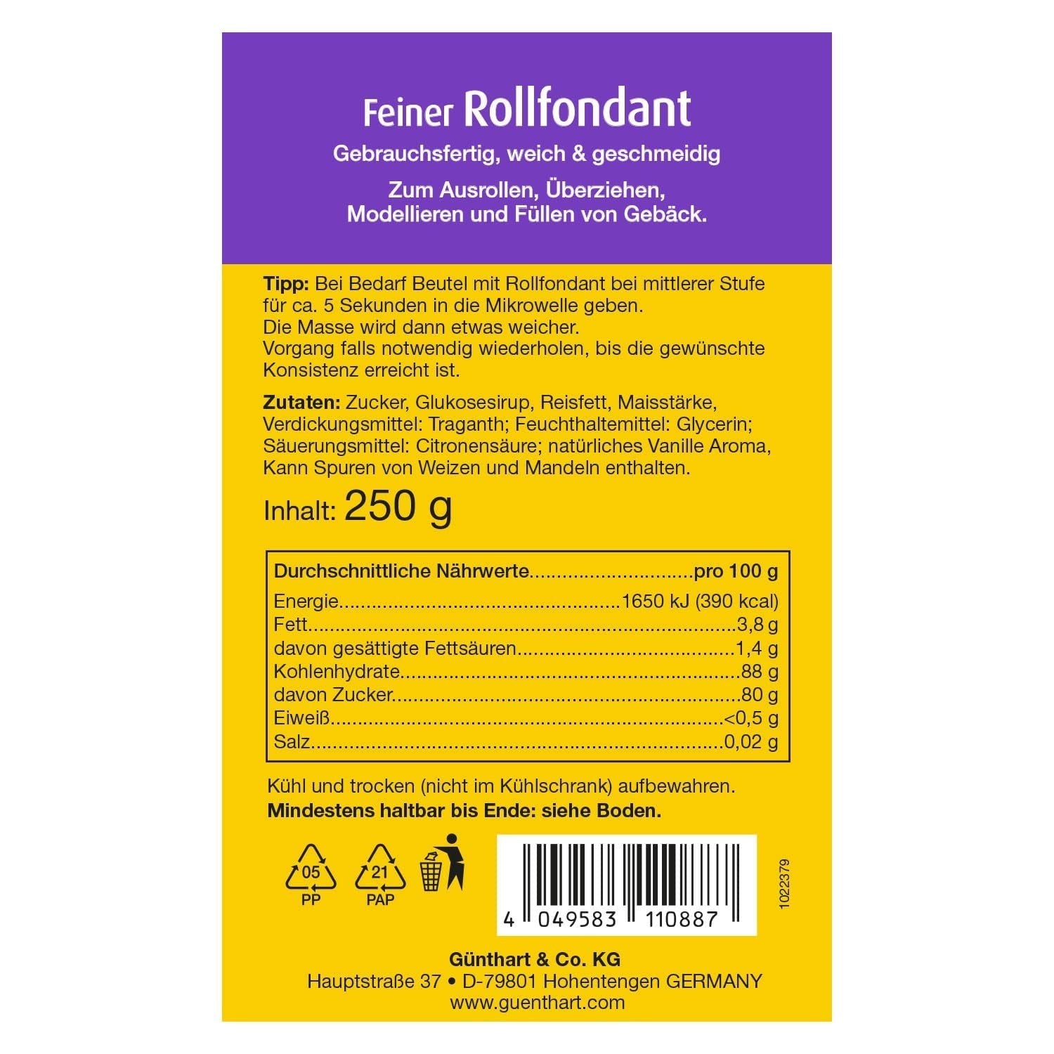 Günthart BackDecor 250g Biała Fondant, 100% wegańska, bez oleju palmowego, odporna na rozdarcie do pokrywania ciast i ciastek, odpowiednia do modelowania, opakowanie 2 szt. (1 x 250 g) Naty Shop Sugarpaste
