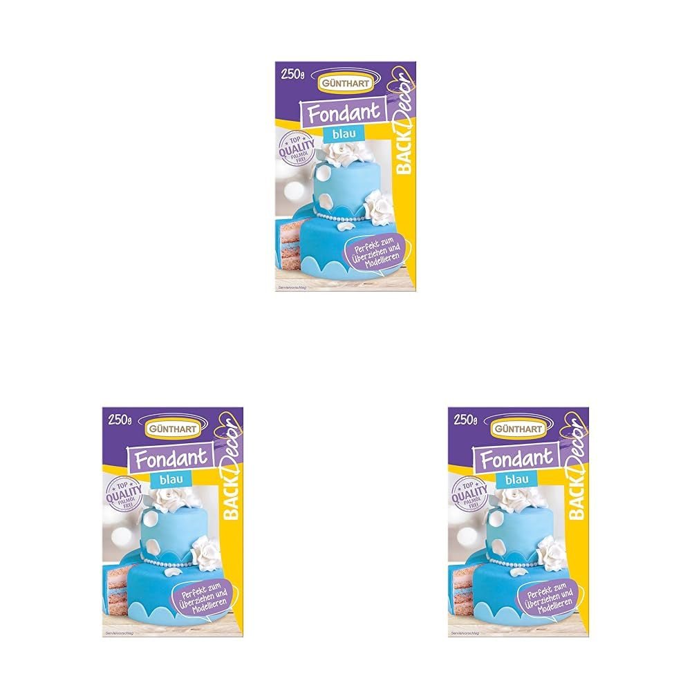 Günthart BackDecor 250g Blue Fondant 100% wegański olej palmowy, odporny na rozdarcie, do przykrywania ciast i wypieków Nadaje się do modelowania Opakowanie 3 szt. (1 x 250 g) Naty Shop Sugarpaste Blue 250 g (zestaw 3 szt.)