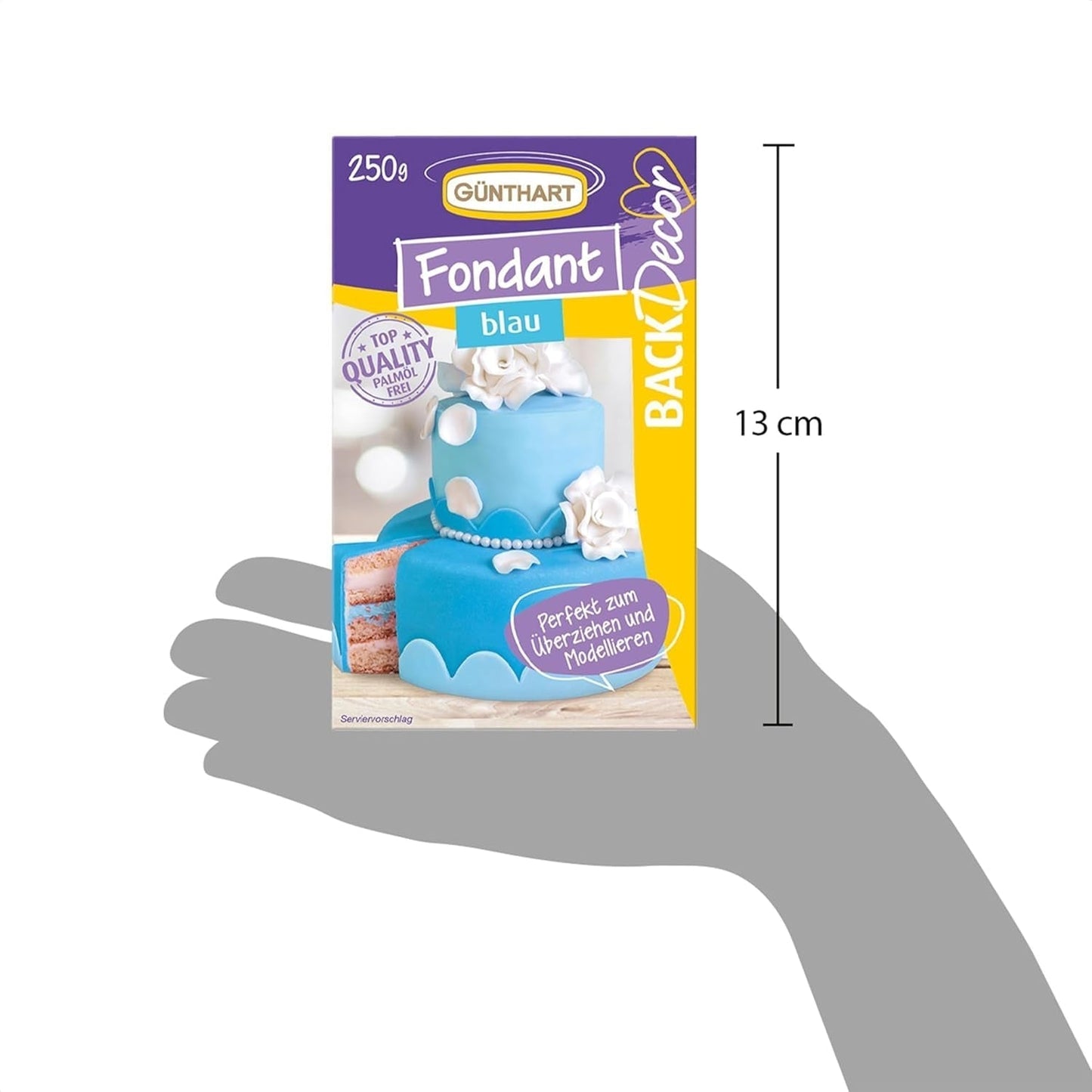 Günthart BackDecor 250g Niebieski Fondant, 100% wegański, bez oleju palmowego, odporny na rozdarcie do pokrywania ciast i ciastek, odpowiedni do modelowania, opakowanie 3 szt. (1 x 250 g) Naty Shop Sugarpaste