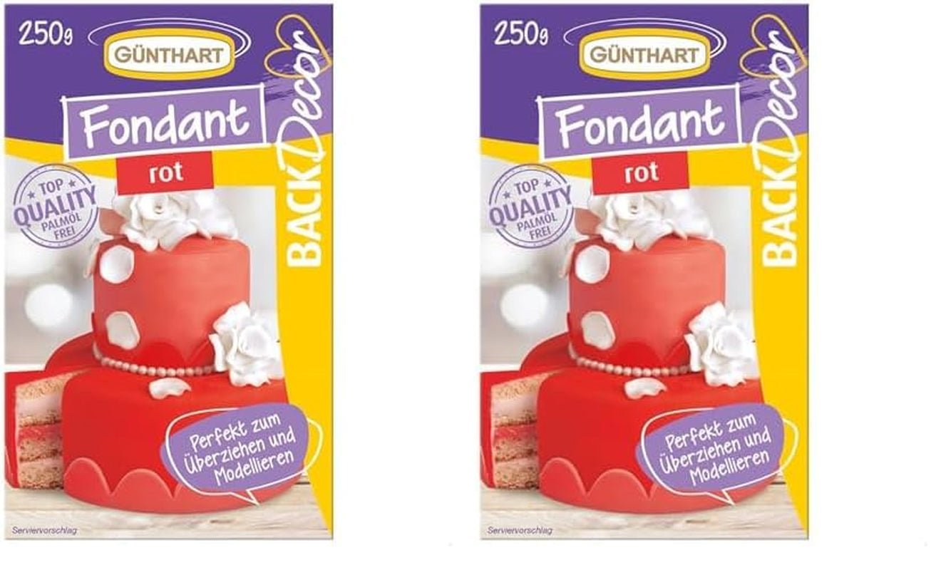 Günthart BackDecor 250g Czerwona Fondant, bez oleju palmowego, odporna na rozdarcie, do przykrywania ciast i wypieków, odpowiednia do modelowania, opakowanie 2 szt. (1 x 250 g) Naty Shop Pasta cukrowa czerwona 250 g (zestaw 2 szt.)