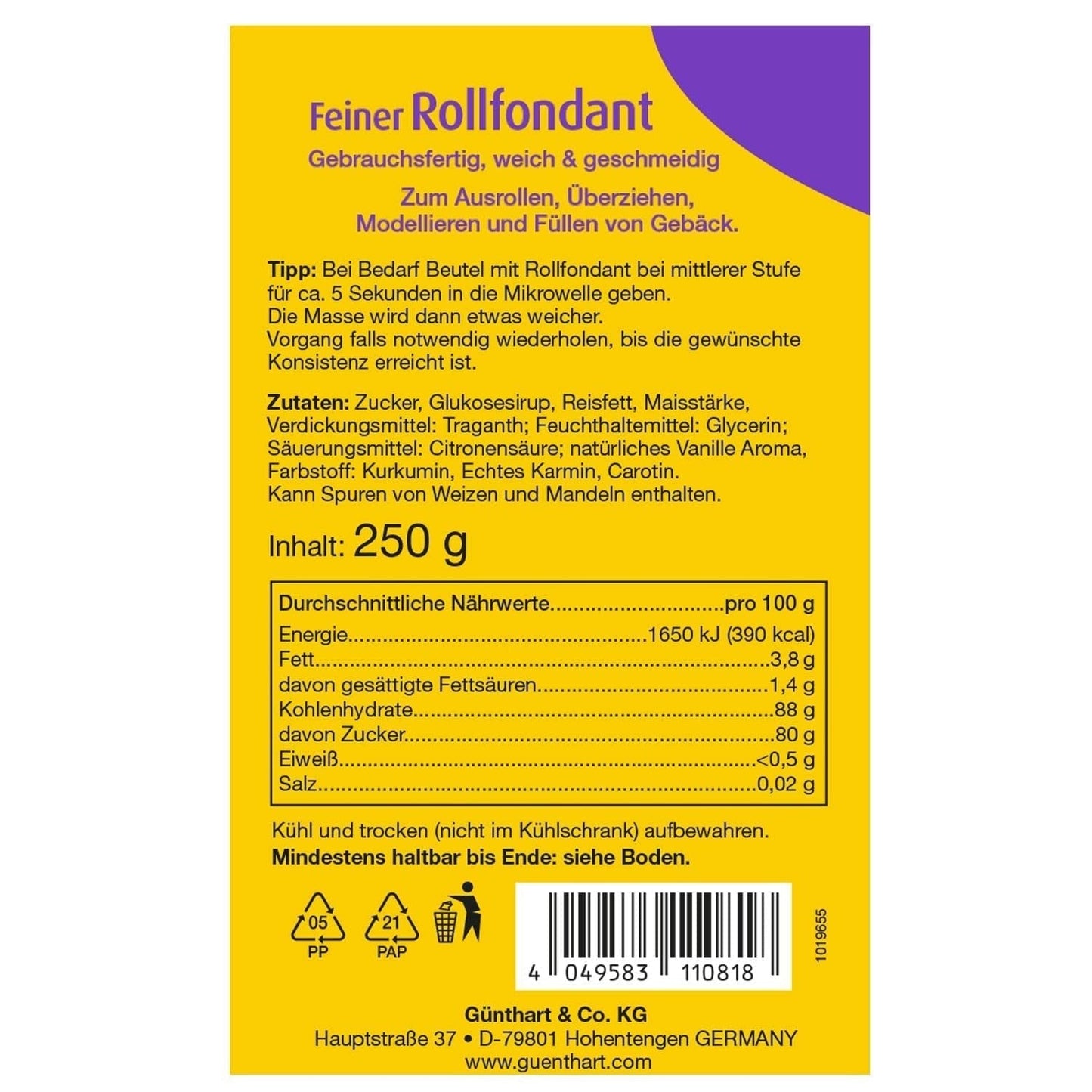 Günthart BackDecor 250g Czerwona Fondant, bez oleju palmowego, odporna na rozdarcie, do pokrywania ciast i wypieków, odpowiednia do modelowania, opakowanie 2 szt. (1 x 250 g) pasta cukrowa Naty Shop