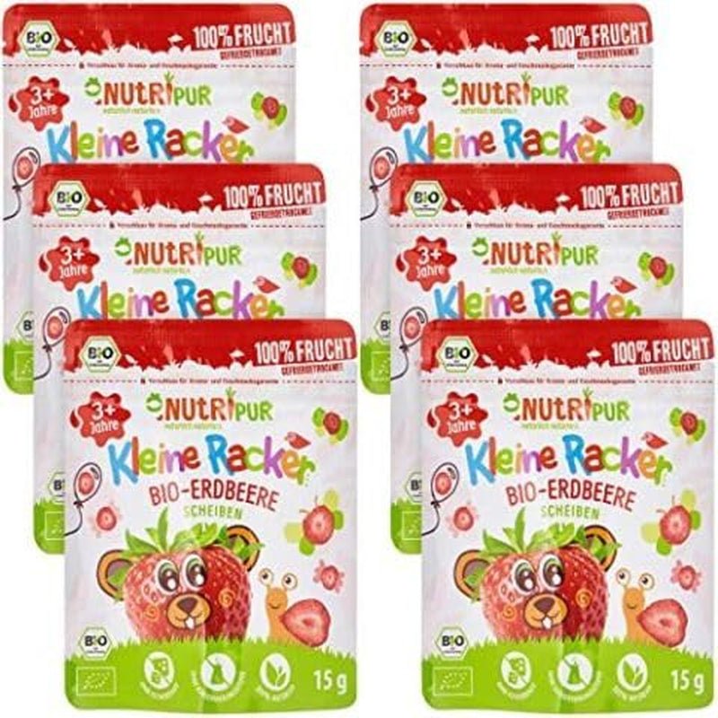 Organiczne przekąski owocowe dla dzieci: 6x15g organicznych truskawek liofilizowanych - Owoce liofilizowane - Owoce suszone - Małe dranie od NutriPur Produkty suszone Naty Shop Domyślny tytuł