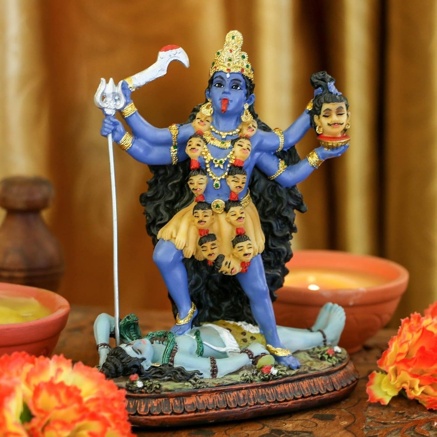Hinduski posąg boga Kali Ma, Indie Bogini Kali Bhavatarini Statua niszczyciela Dekoracyjna hinduska bogini czasu i śmierci Figurka Murti Diwali Pooja Prezenty Biuro w domu Świątynia Mandir Ołtarz Pudża Przedmioty statuetki i rzeźby Sklep Naty