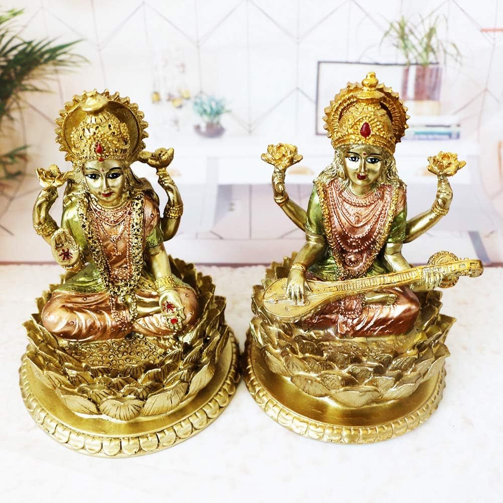 Hinduska bogini Laxmi Lotosowa rzeźba - indyjski bóg Lord Lakshmi Puja Statua - Indie Murti Idol Figurki Pooja Przedmiot Diwali Prezenty statuetki i rzeźby Naty Shop
