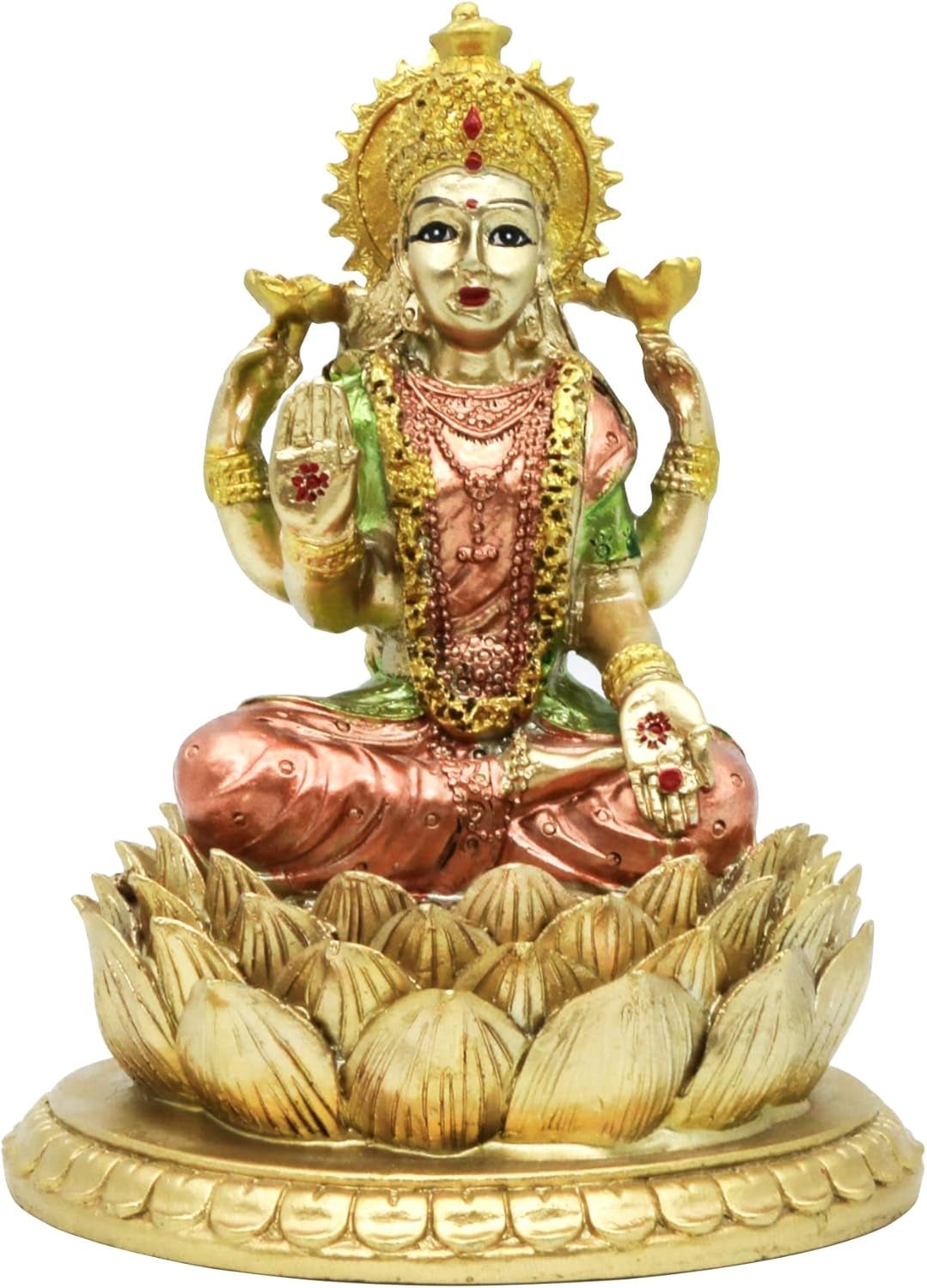 Hinduska bogini Laxmi Lotosowa rzeźba - indyjski bóg Lord Lakshmi Puja Statua - Indie Murti Idol Figurki Pooja Przedmiot Diwali Prezenty Posągi i rzeźby Naty Shop Domyślny tytuł