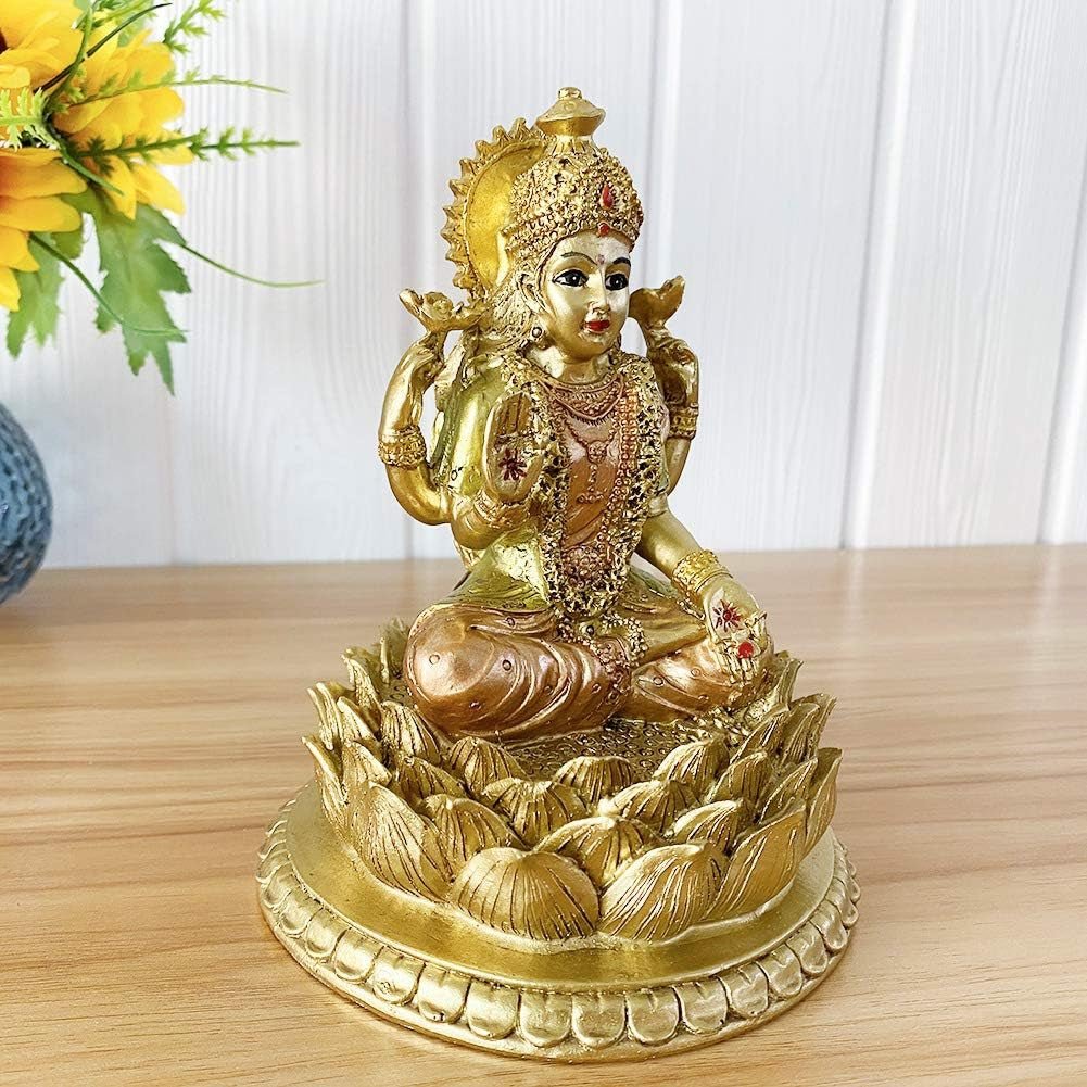 Hinduska bogini Laxmi Lotosowa rzeźba - indyjski bóg Lord Lakshmi Puja Statua - Indie Murti Idol Figurki Pooja Przedmiot Diwali Prezenty statuetki i rzeźby Naty Shop