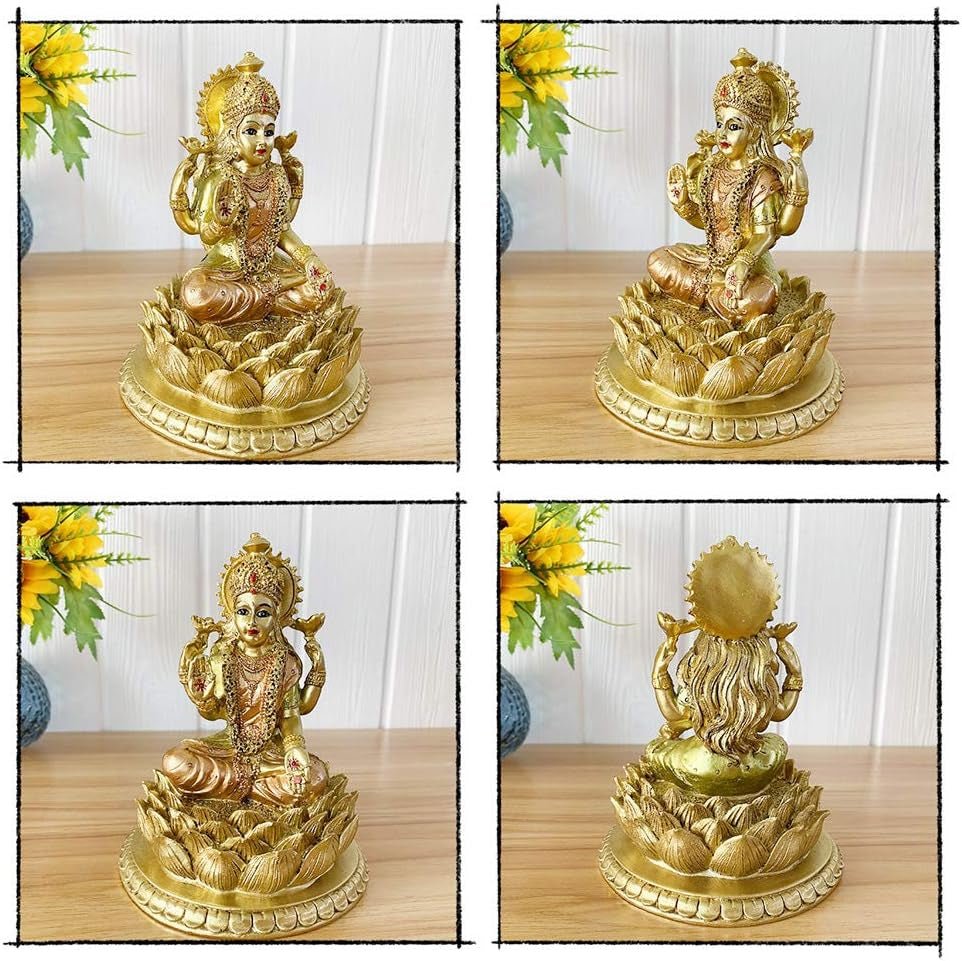 Hinduska bogini Laxmi Lotosowa rzeźba - indyjski bóg Lord Lakshmi Puja Statua - Indie Murti Idol Figurki Pooja Przedmiot Diwali Prezenty statuetki i rzeźby Naty Shop