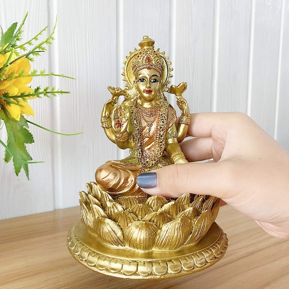 Hinduska bogini Laxmi Lotosowa rzeźba - indyjski bóg Lord Lakshmi Puja Statua - Indie Murti Idol Figurki Pooja Przedmiot Diwali Prezenty statuetki i rzeźby Naty Shop