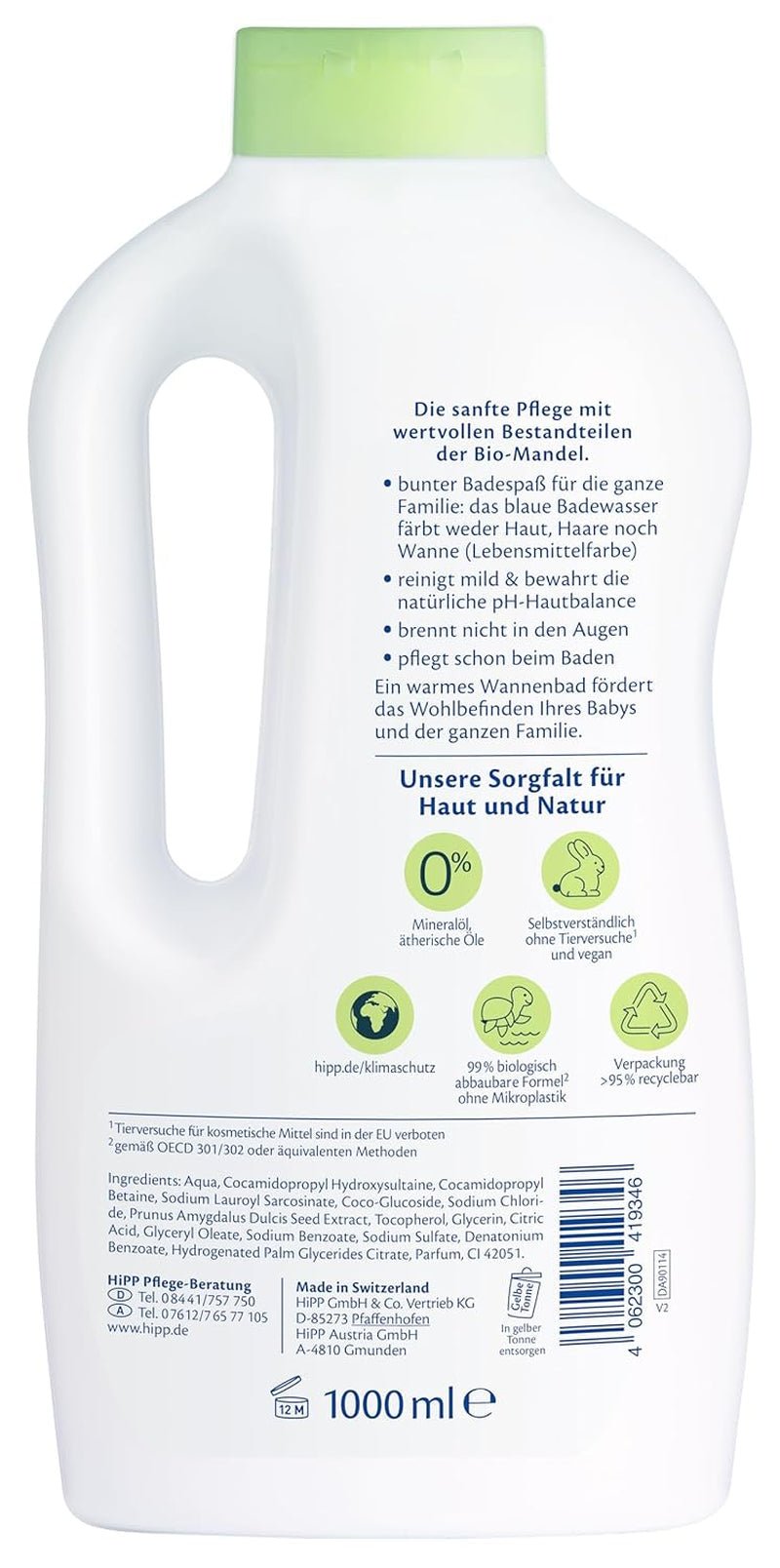 HiPP Baby Gentle Płyn do kąpieli dla dzieci, 1000ml dla dzieci - Sklep z kąpielami i pielęgnacją skóry Naty Shop