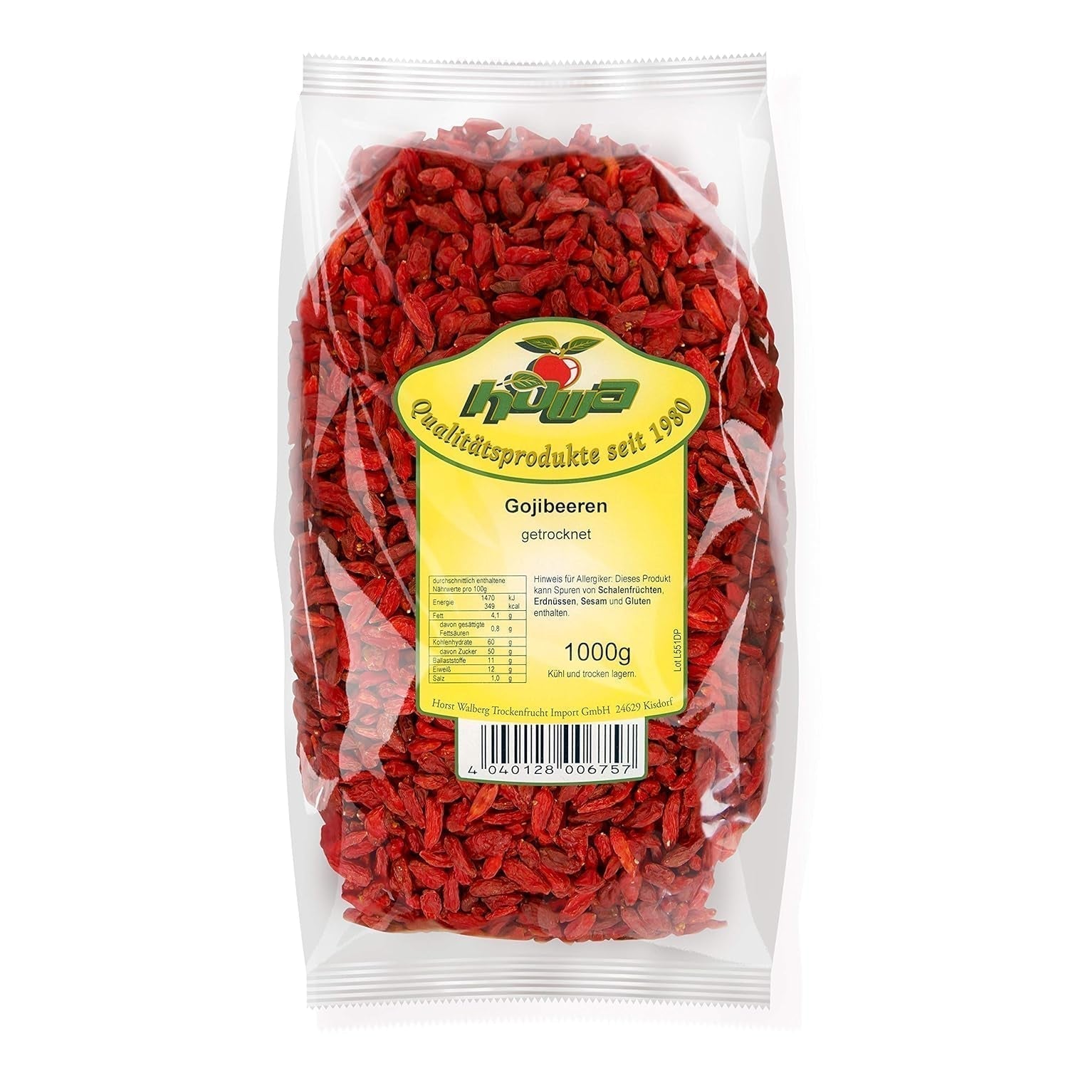 Howa Premium Goji Berries 1 KG suche - nieobrobione, naturalne - superfood z Azji - idealne do gotowania, pieczenia lub jako zdrowa przekąska - Jagody Goji 1000 g Produkty suszone Naty Shop Domyślny tytuł