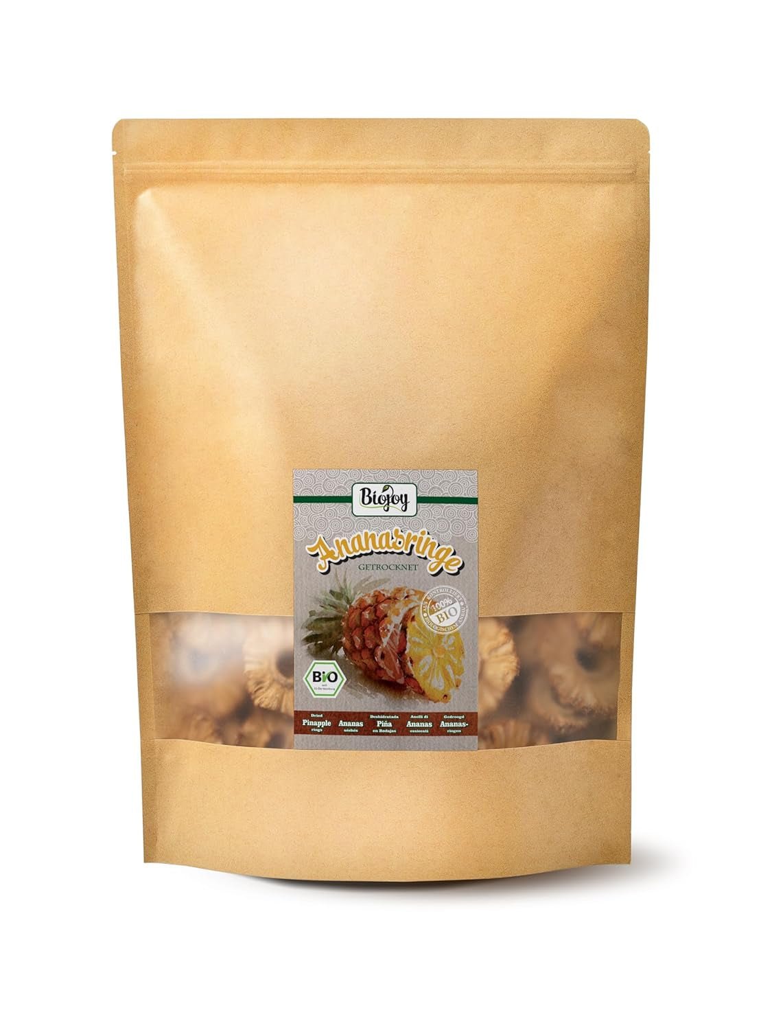 Biojoy BIO krążki ananasa, suszone (1kg), niesiarkowane Naty Shop produkty suszone 1kg (1 opakowanie)