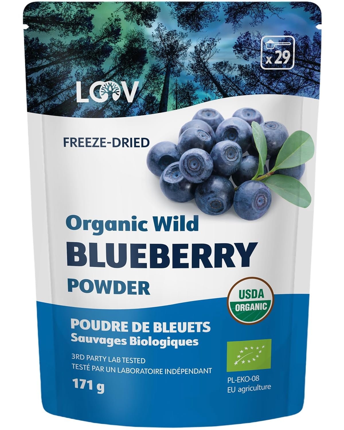LOOV Organiczny proszek z dzikiej borówki - dostawa na 29 dni 171 g Nadaje się do koktajli i śniadań Liofilizowane produkty północnoeuropejskie Bez dodatku cukru Naty Shop Produkty suszone Domyślny tytuł