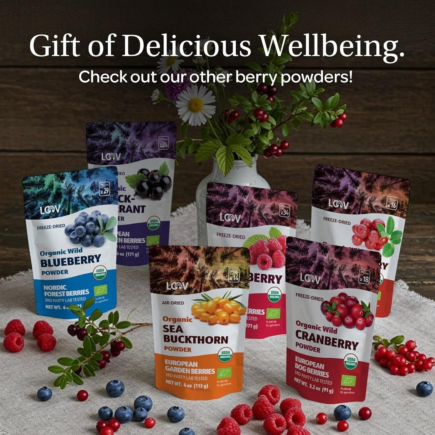 LOOV Organiczny proszek z dzikiej borówki - dostawa na 29 dni 171 g Nadaje się do koktajli i śniadań Liofilizowane Europa Północna Bez dodatku cukru Naty Shop Produkty suszone