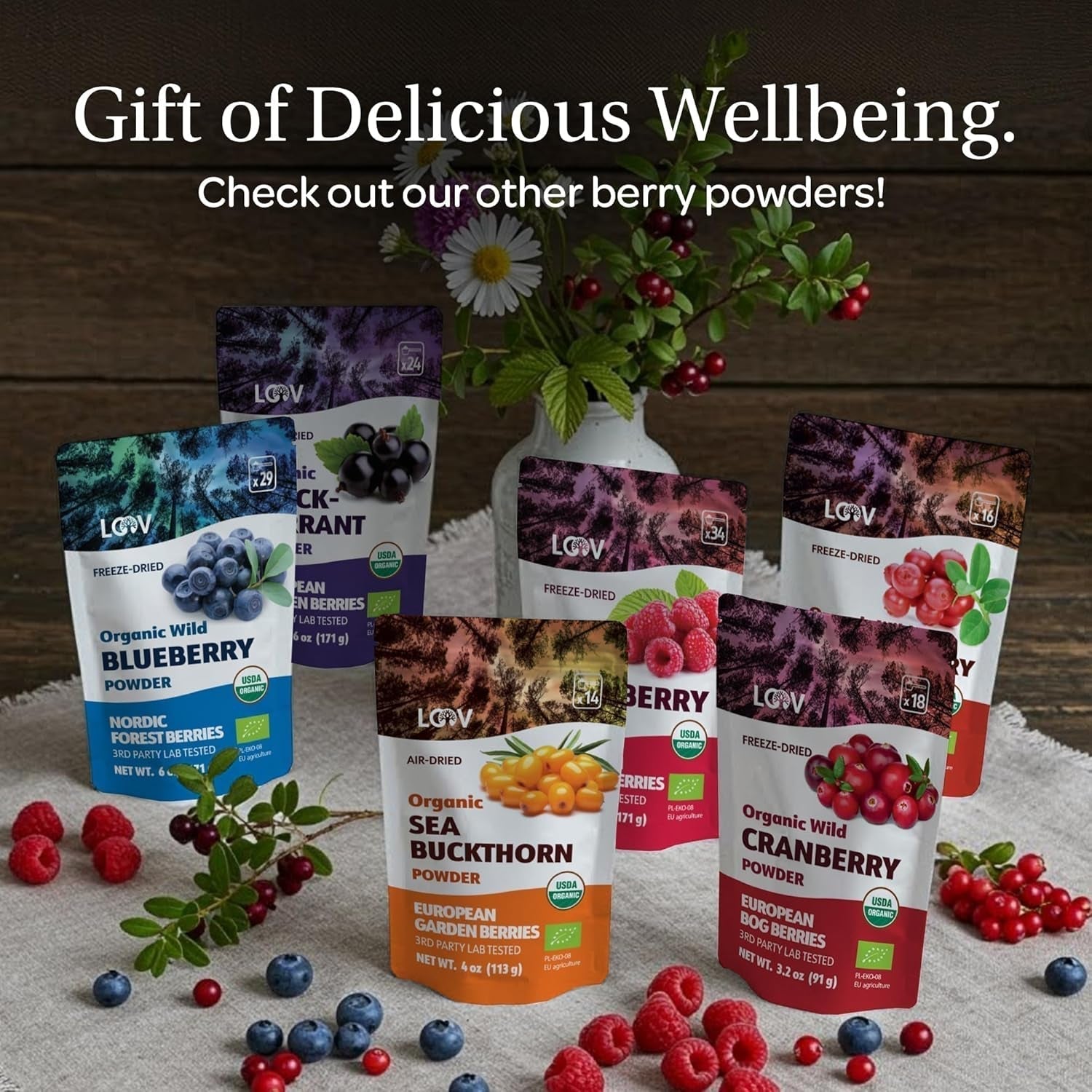 LOOV Organiczny proszek z dzikiej borówki - dostawa na 29 dni 171 g Nadaje się do koktajli i śniadań Liofilizowane Europa Północna Bez dodatku cukru Naty Shop Produkty suszone