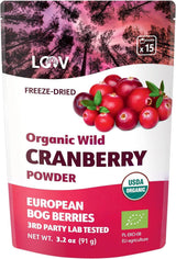 LOOV Organiczny proszek jagodowy wyprodukowany w 100% z całych dzikich, liofilizowanych jagód zebranych w lasach Europy Północnej 113 g Bez dodatku cukru Produkty suszone Naty Shop 91 g Proszek żurawinowy