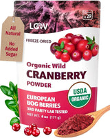 LOOV Organiczny proszek jagodowy wyprodukowany w 100% z całych dzikich liofilizowanych jagód zebranych w lasach Europy Północnej 113 g Bez dodatku cukru Produkty suszone Naty Shop 171 g Proszek żurawinowy