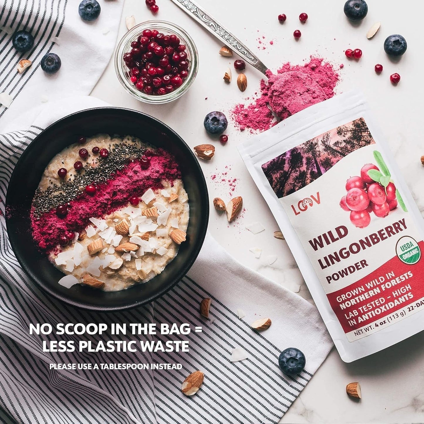 LOOV organiczny proszek jagodowy, wyprodukowany w 100% z całych, liofilizowanych jagód dzikich zebranych w lasach północnej Europy, 113g, bez dodatku cukru Naty Shop Produkty Odwodnione