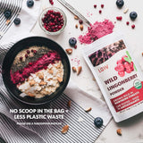LOOV organiczny proszek jagodowy, wyprodukowany w 100% z całych, liofilizowanych jagód dzikich zebranych w lasach północnej Europy, 113g, bez dodatku cukru Naty Shop Produkty Odwodnione
