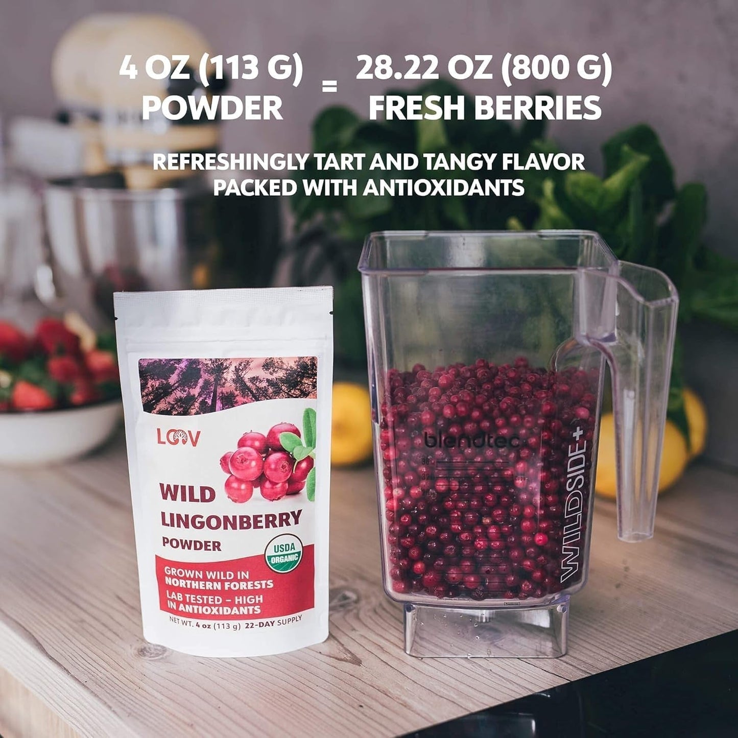 LOOV organiczny proszek jagodowy, wyprodukowany w 100% z całych, liofilizowanych jagód dzikich zebranych w lasach północnej Europy, 113g, bez dodatku cukru Naty Shop Produkty Odwodnione