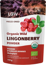 LOOV organiczny proszek jagodowy wyprodukowany w 100% z całych, liofilizowanych dzikich jagód zebranych w lasach północnej Europy 113g, bez dodatku cukru Naty Shop Dehydrated Products 113G Żurawina w proszku