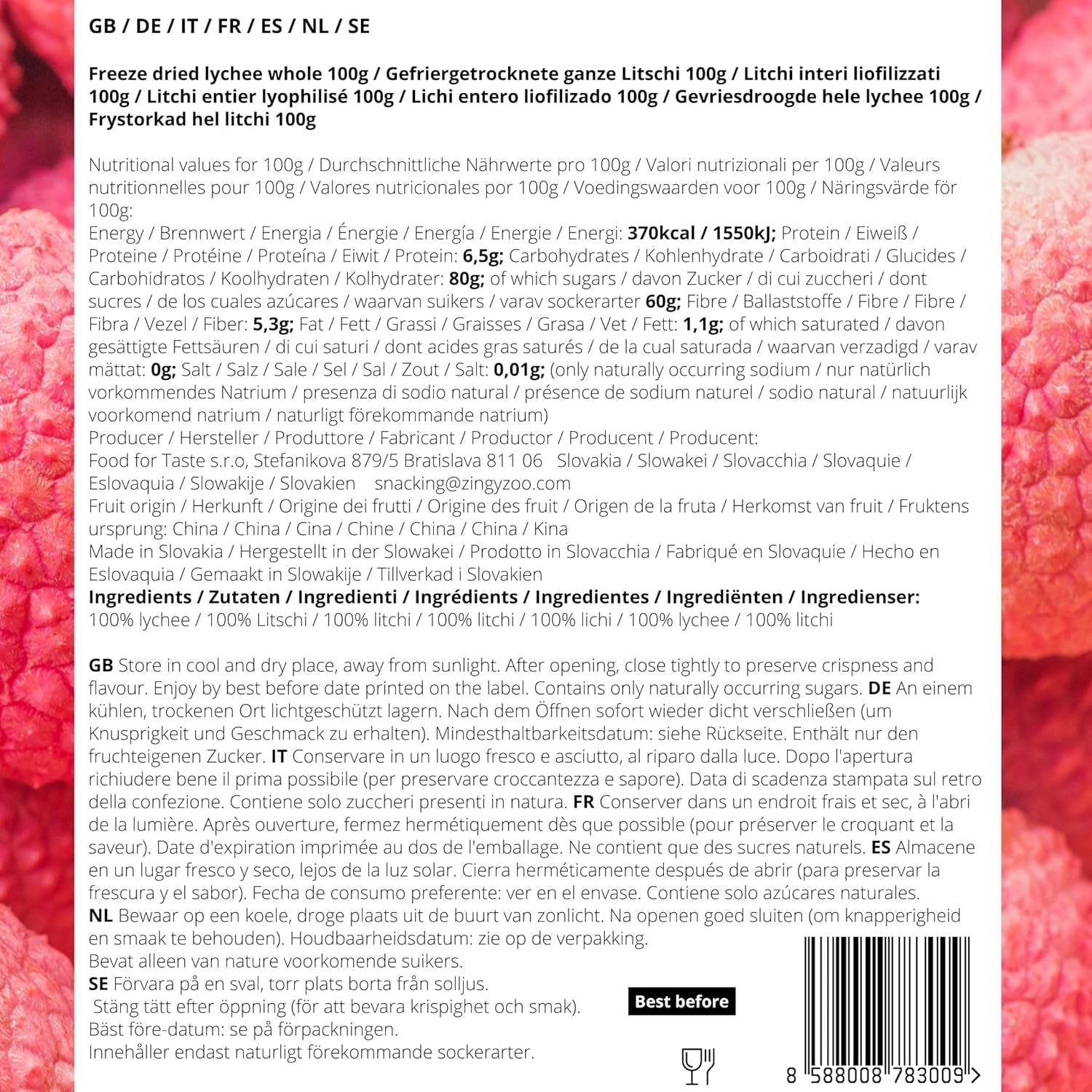 Liofilizowane liczi | 100% liczi suszone liofilizowane owoce | naturalnie suszony Wegański bezglutenowy | Nie sok z liczi Syrop z liczi | Liofilizowane owoce tropikalne liczi | ZingyZoo Produkty odwodnione Naty Shop