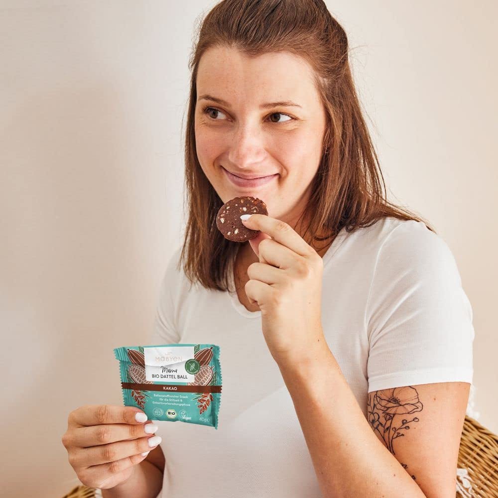 MABYEN Energy Balls Daktylowe Organiczne 20 szt. | Kulki Daktylowe - Zdrowe Przekąski Bez Cukru dla Ciąży i Karmienia Piersią - Batony Proteinowe Z Suszonymi Owocami - 13 x Kakao i 7 x Produkty Odwodnione o Smaku Mango Naty Shop