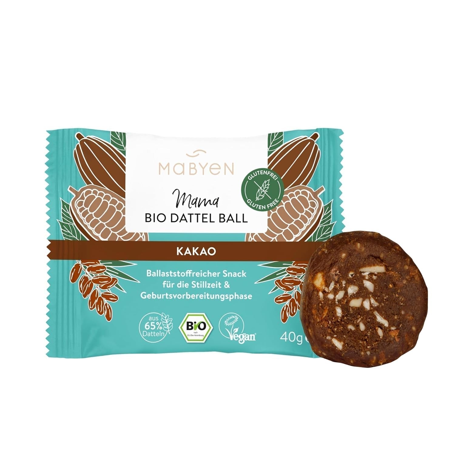 MABYEN Energy Balls Daktylowe Organiczne 20 szt. | Kulki Daktylowe - Zdrowe bezcukrowe przekąski dla kobiet w ciąży i karmiących piersią - Batonik proteinowy z suszonymi owocami - O smaku kakaowy Produkty suszone Naty Shop